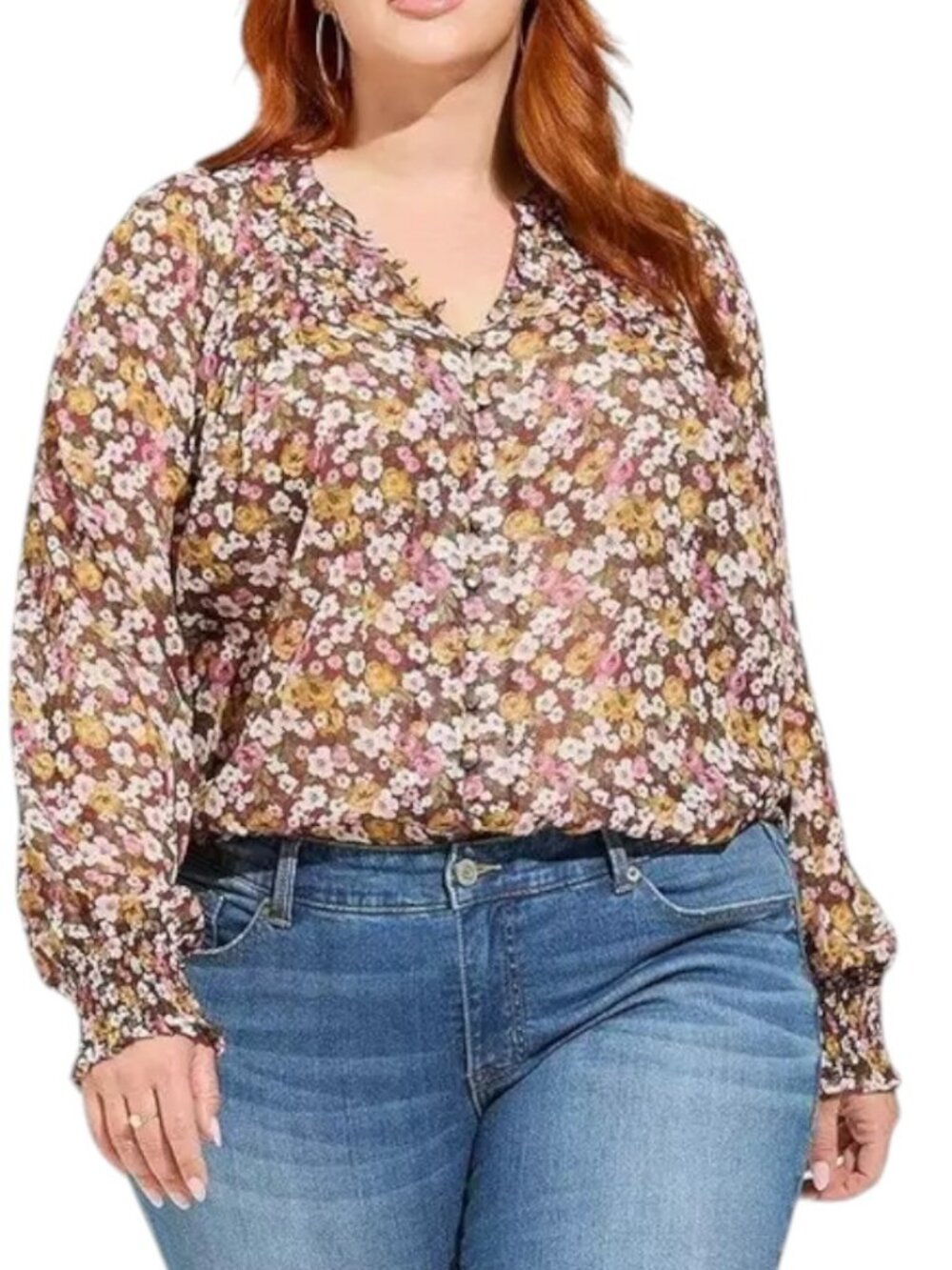 Torrid Crinkle Chiffon Smocked Blouson Sleeve Blouse | 1X